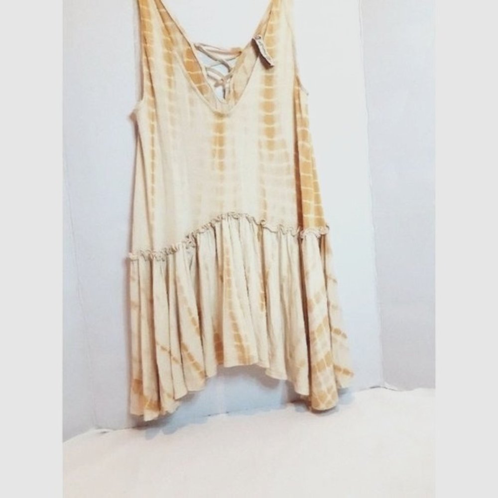 American Rag Cie Printed Ruffle Tank Top Tunic Tie Dye Style NWOT Medium